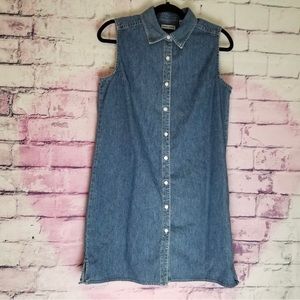 VINTAGE 90S TEACHER MOM STYLE MARSH LANDING DENIM TANK SHIRT DRESS 12